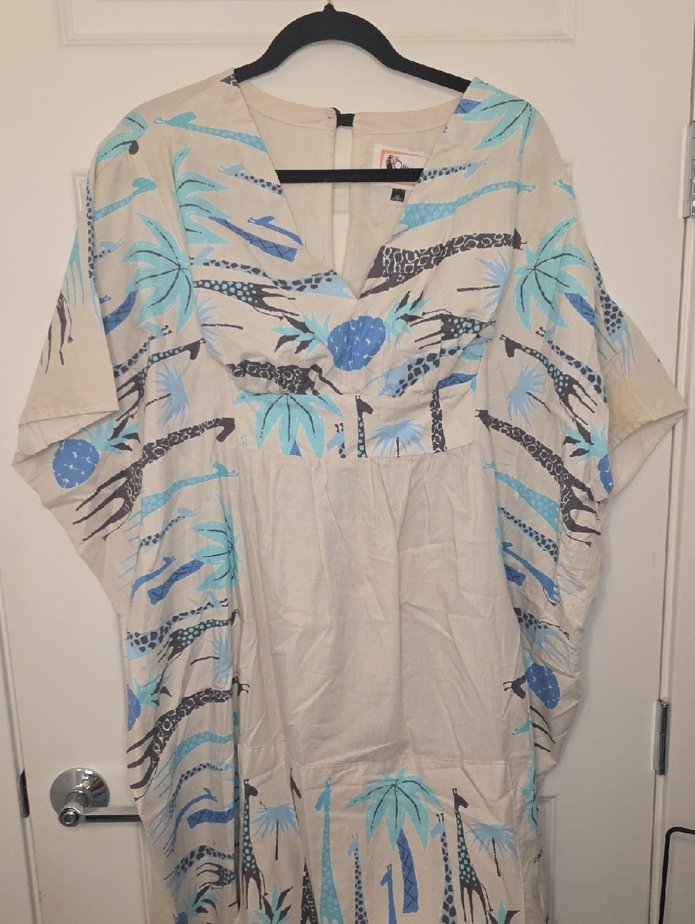 Light Blue Palm-Print Women's Tunic Top